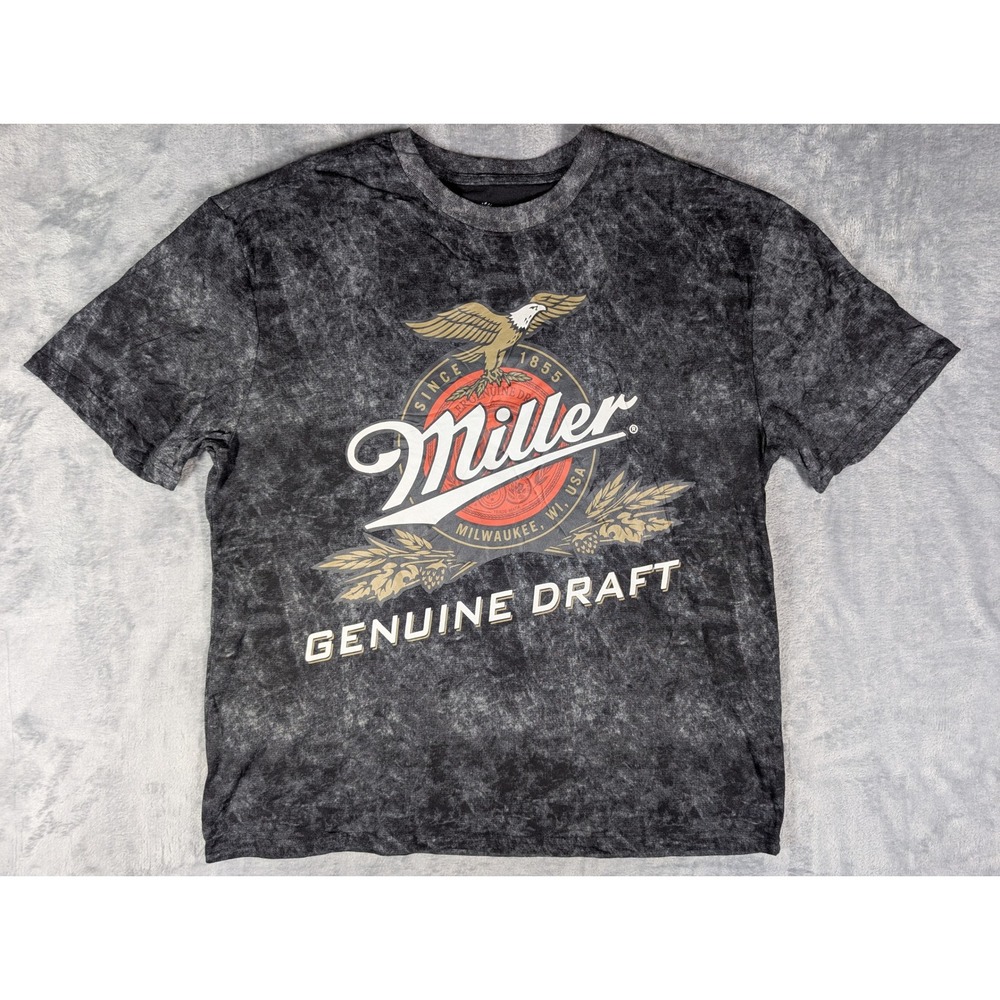 Miller Genuine Draft Black Acid Wash Eagle Graphic T Shirt Youth Small S 4-6